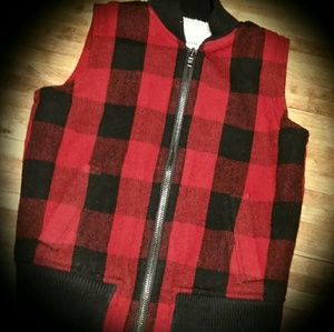 MADEWELL Red Buffalo Plaid Winter Wool Vest